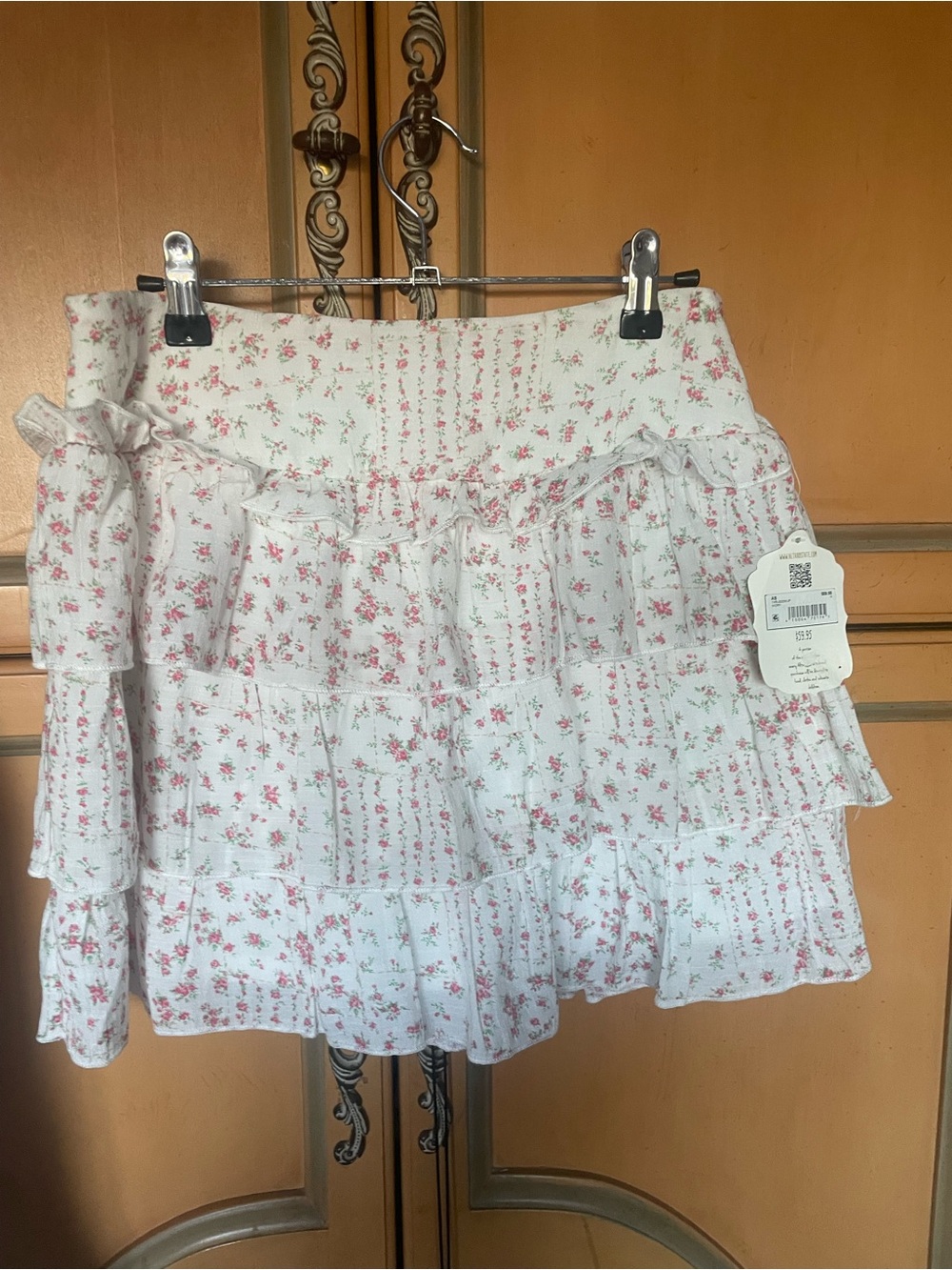 Altar'd State White Mini Skirt with Pink Floral Print